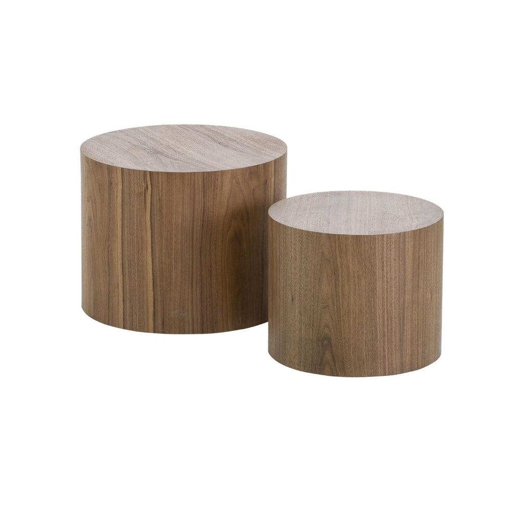 English Elm Mdf Walnut Veneer Nesting Side Tables Cylindrical Set for Living Room or Bedroom W87639977