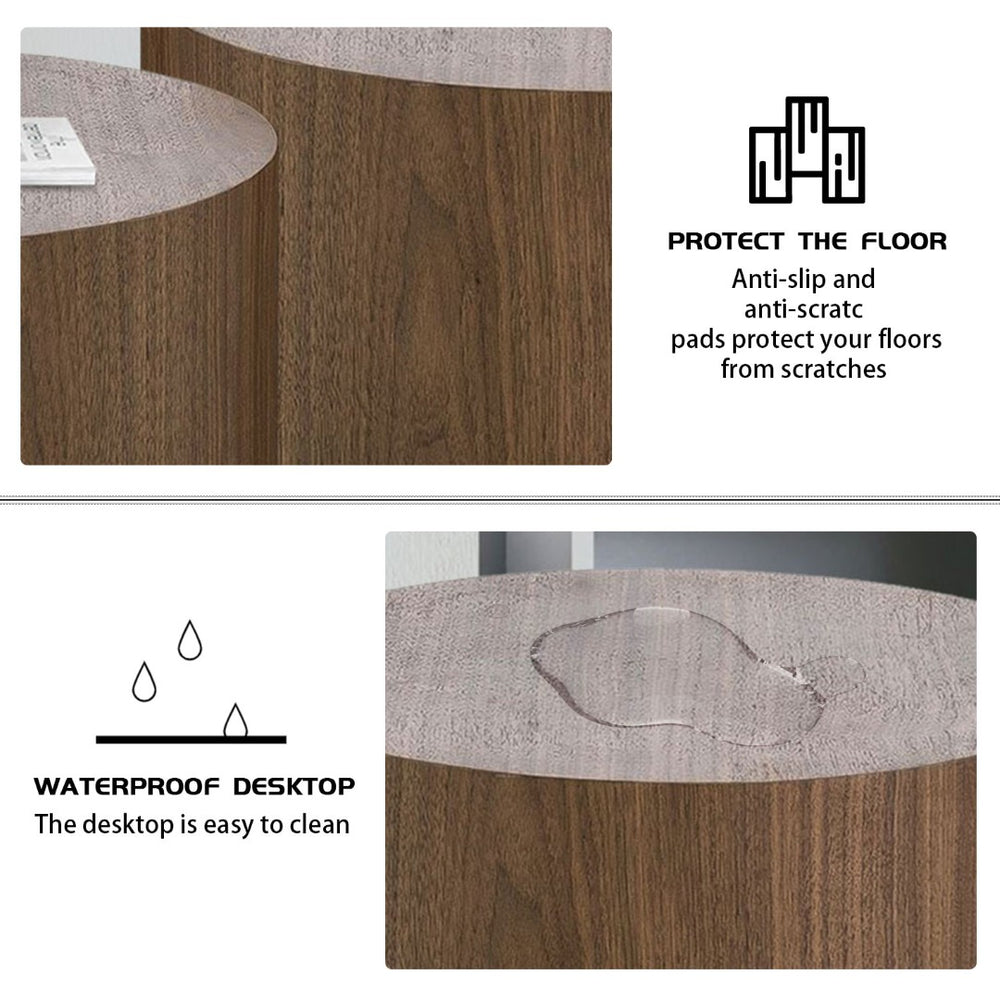 English Elm Mdf Walnut Veneer Nesting Side Tables Cylindrical Set for Living Room or Bedroom W87639977