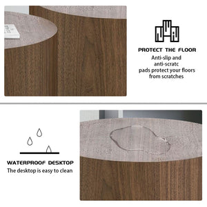 English Elm Mdf Walnut Veneer Nesting Side Tables Cylindrical Set for Living Room or Bedroom W87639977