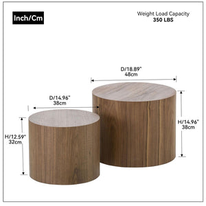 English Elm Mdf Walnut Veneer Nesting Side Tables Cylindrical Set for Living Room or Bedroom W87639977
