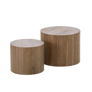 English Elm Mdf Walnut Veneer Nesting Side Tables Cylindrical Set for Living Room or Bedroom W87639977