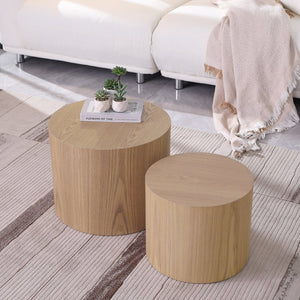 English Elm Mdf Round Nesting Table Set of 2 Oak Veneer Warm Wood Grain Living Room Accent W87640118