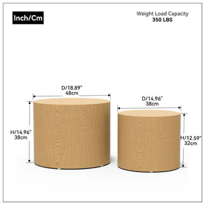 English Elm Mdf Round Nesting Table Set of 2 Oak Veneer Warm Wood Grain Living Room Accent W87640118