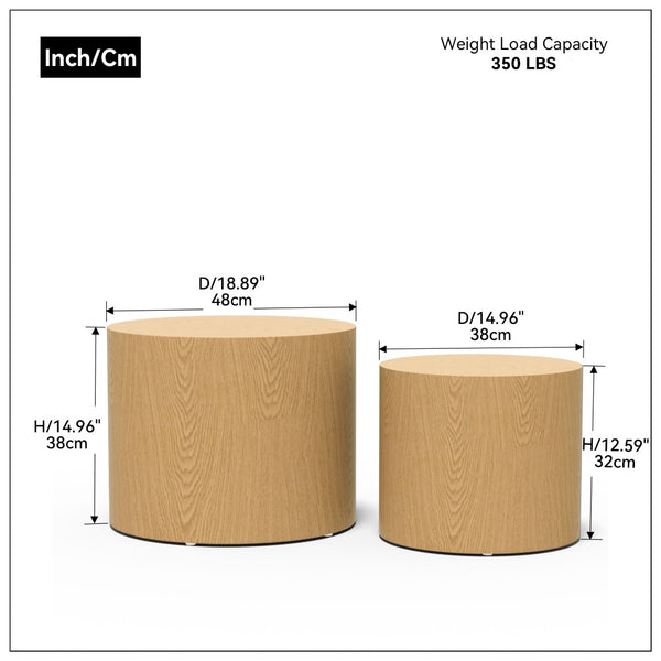 English Elm Mdf Round Nesting Table Set of 2 Oak Veneer Warm Wood Grain Living Room Accent W87640118