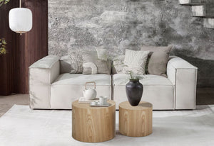 English Elm Mdf Round Nesting Table Set of 2 Oak Veneer Warm Wood Grain Living Room Accent W87640118