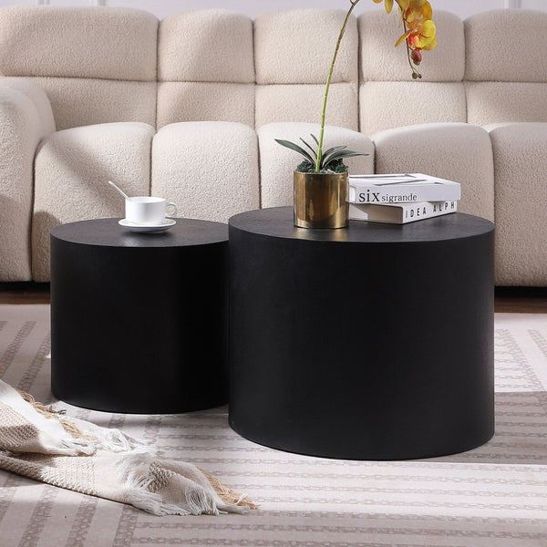 English Elm Mdf Black Oak Veneer Nesting Tables Set of 2 for Living Room Bedroom or Office W87640121