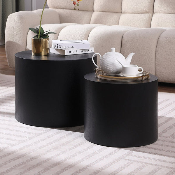 English Elm Mdf Black Oak Veneer Nesting Tables Set of 2 for Living Room Bedroom or Office W87640121