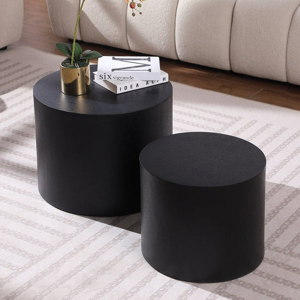 English Elm Mdf Black Oak Veneer Nesting Tables Set of 2 for Living Room Bedroom or Office W87640121