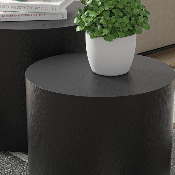 English Elm Mdf Black Oak Veneer Nesting Tables Set of 2 for Living Room Bedroom or Office W87640121