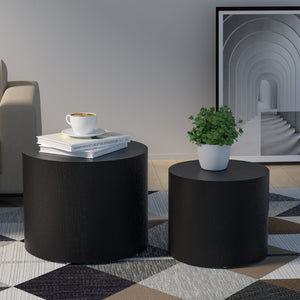 English Elm Mdf Black Oak Veneer Nesting Tables Set of 2 for Living Room Bedroom or Office W87640121