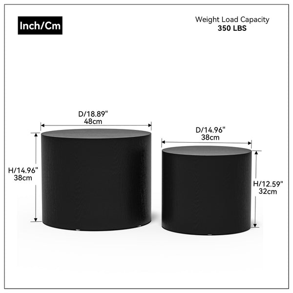 English Elm Mdf Black Oak Veneer Nesting Tables Set of 2 for Living Room Bedroom or Office W87640121
