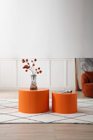 English Elm Mdf Handcrafted Round Nesting Tables Set of 2 Bold Living Room Accent Piece W87682179