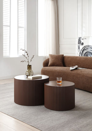 English Elm Nesting Round Coffee Table Set of 2 Smoky Dark Brown MDF for Living Room W87682180