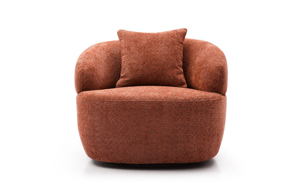 English Elm 360° Swivel Boucle Accent Chair Mid Century Curved Lounge Seat for Living Room W87691481