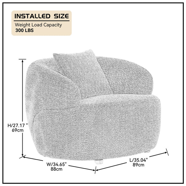 English Elm 360° Swivel Boucle Accent Chair Mid Century Curved Lounge Seat for Living Room W87691481