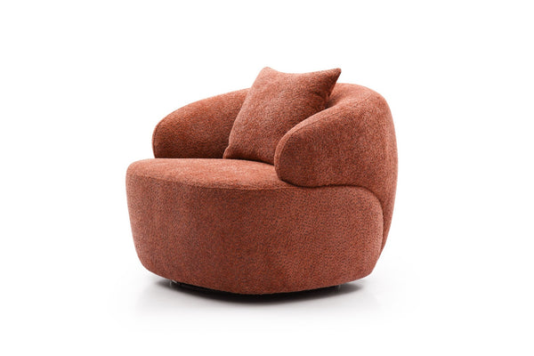 English Elm 360° Swivel Boucle Accent Chair Mid Century Curved Lounge Seat for Living Room W87691481