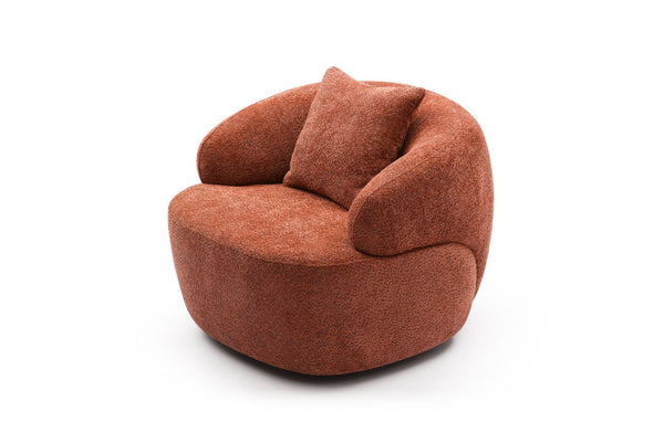 English Elm 360° Swivel Boucle Accent Chair Mid Century Curved Lounge Seat for Living Room W87691481