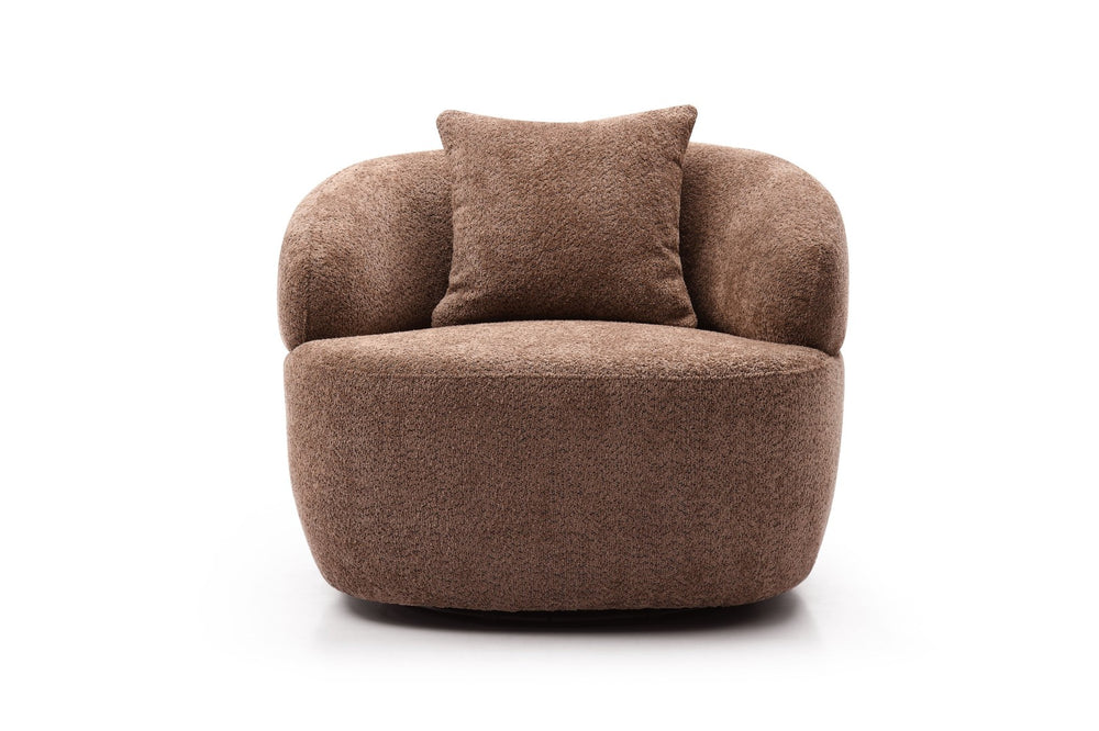 English Elm 360° Swivel Boucle Cloud Chair Sculptural Curved Seat for Living Room or Office W87691483