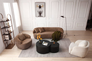 English Elm 360° Swivel Boucle Cloud Chair Sculptural Curved Seat for Living Room or Office W87691483