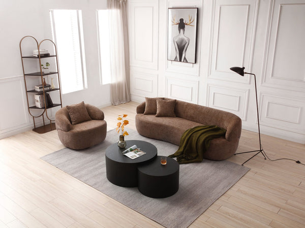 English Elm 360° Swivel Boucle Cloud Chair Sculptural Curved Seat for Living Room or Office W87691483