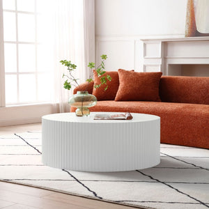 English Elm Contemporary Round MDF Coffee Table with Handcrafted Relief Detailing for Living Rooms W876P252232