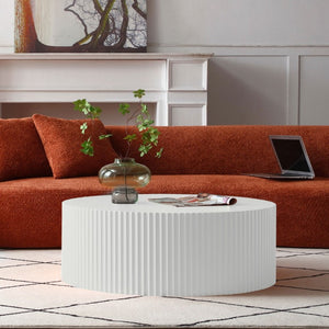 English Elm Contemporary Round MDF Coffee Table with Handcrafted Relief Detailing for Living Rooms W876P252232