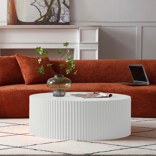 English Elm Contemporary Round MDF Coffee Table with Handcrafted Relief Detailing for Living Rooms W876P252232