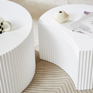 English Elm White Nesting Coffee Table Set with Handcrafted Relief Mdf Round Living Room Accent W876P271185