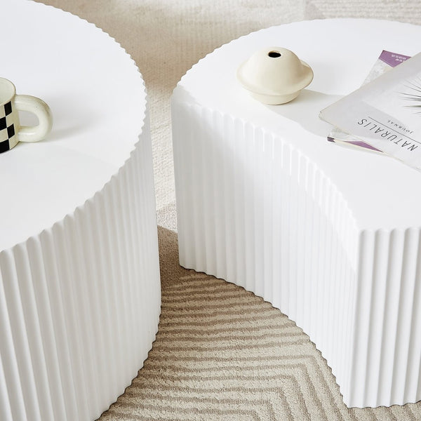 English Elm White Nesting Coffee Table Set with Handcrafted Relief Mdf Round Living Room Accent W876P271185