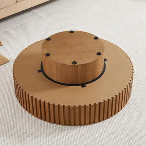 English Elm 35.43 Inch Round Coffee Table Fluted Pedestal Base Sculptural MDF for Compact Living Rooms Brown W876P362248