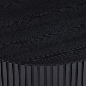 English Elm 35.43 Inch Round Coffee Table Fluted Pedestal Base Sculptural MDF for Compact Living Rooms Matt Black W876P362251