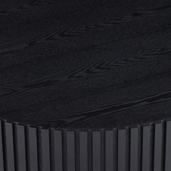 English Elm 35.43 Inch Round Coffee Table Fluted Pedestal Base Sculptural MDF for Compact Living Rooms Matt Black W876P362251