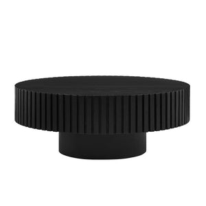 English Elm 35.43 Inch Round Coffee Table Fluted Pedestal Base Sculptural MDF for Compact Living Rooms Matt Black W876P362251