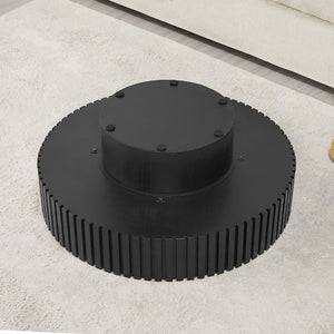 English Elm 35.43 Inch Round Coffee Table Fluted Pedestal Base Sculptural MDF for Compact Living Rooms Matt Black W876P362251