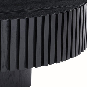 English Elm 35.43 Inch Round Coffee Table Fluted Pedestal Base Sculptural MDF for Compact Living Rooms Matt Black W876P362251