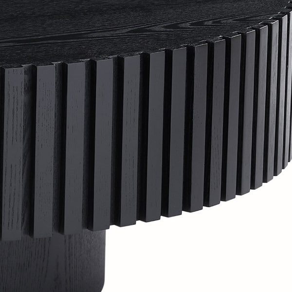 English Elm 35.43 Inch Round Coffee Table Fluted Pedestal Base Sculptural MDF for Compact Living Rooms Matt Black W876P362251