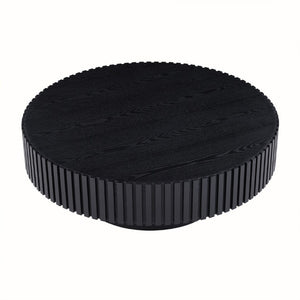 English Elm 35.43 Inch Round Coffee Table Fluted Pedestal Base Sculptural MDF for Compact Living Rooms Matt Black W876P362251