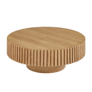 English Elm 35.43 Inch Round Coffee Table Fluted Pedestal Base Sculptural MDF for Compact Living Rooms Natural Ash W876P362252