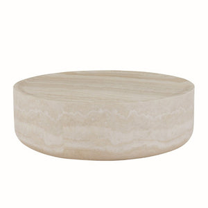English Elm 43.31 Inch Round Fiberglass Coffee Table with Faux Travertine Texture Fully Assembled W876P511713