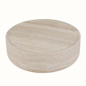 English Elm 43.31 Inch Round Fiberglass Coffee Table with Faux Travertine Texture Fully Assembled W876P511713
