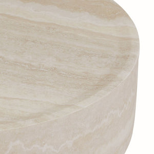 English Elm 43.31 Inch Round Fiberglass Coffee Table with Faux Travertine Texture Fully Assembled W876P511713