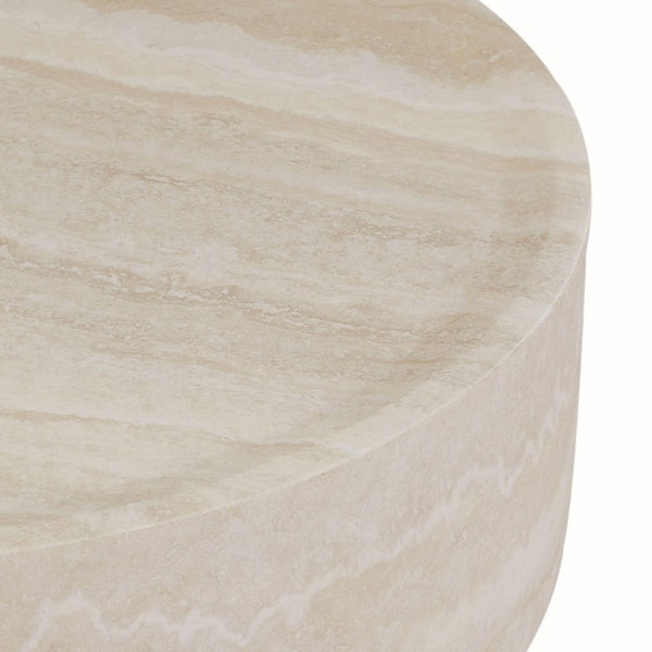 English Elm 43.31 Inch Round Fiberglass Coffee Table with Faux Travertine Texture Fully Assembled W876P511713