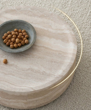 English Elm 43.31 Inch Round Fiberglass Coffee Table with Faux Travertine Texture Fully Assembled W876P511713