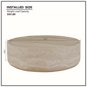 English Elm 31.5 Inch Round Fiberglass Coffee Table Faux Travertine Stone Finish Modern Living Room W876P511720