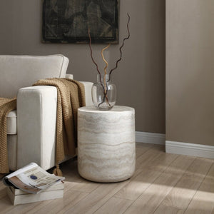 English Elm 15.75 Inch Round Faux Travertine Fiberglass Coffee Table Fully Assembled Living Room W876P511721