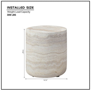 English Elm 15.75 Inch Round Faux Travertine Fiberglass Coffee Table Fully Assembled Living Room W876P511721
