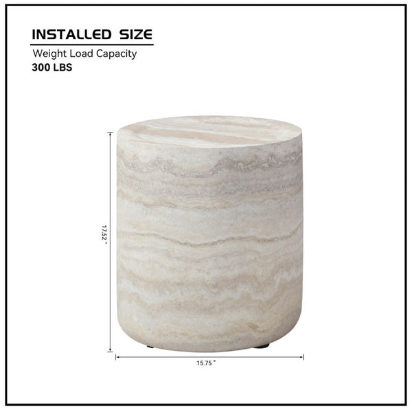 English Elm 15.75 Inch Round Faux Travertine Fiberglass Coffee Table Fully Assembled Living Room W876P511721
