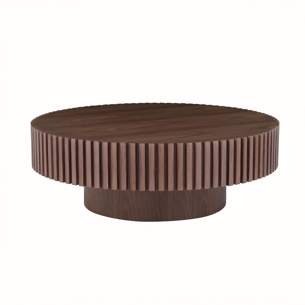 English Elm 39.37'' Round Mdf Pedestal Coffee Table Mid Century Modern Walnut Tone Living Room W876P515162