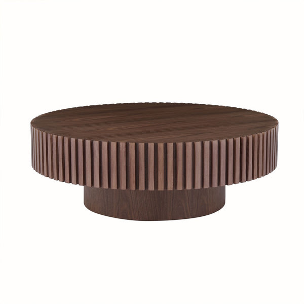 English Elm 39.37'' Round Mdf Pedestal Coffee Table Mid Century Modern Walnut Tone Living Room W876P515162