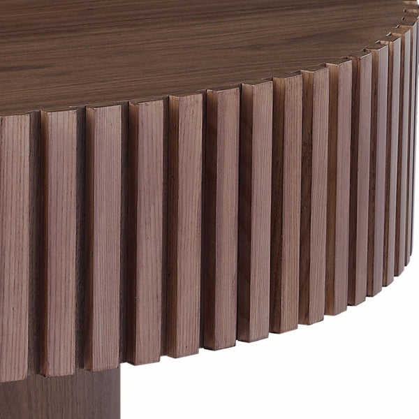 English Elm 39.37'' Round Mdf Pedestal Coffee Table Mid Century Modern Walnut Tone Living Room W876P515162